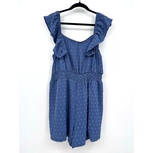 BloomChic Romper Womens 12 Blue Swiss Dot Sleeveless Sweetheart Neckline Summer